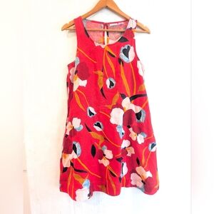 SIGRID OLSON Women's 100% Linen Red Floral Mini Shift Dress Size Small